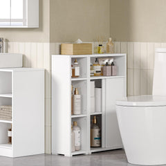 HEXCELEN Badkamerkast, niskast ruimtebesparend, met schuifdeuren, links en rechts verwisselbaar, verstelbare plank voor badkamer, wit, 19 x 59,2 x 71,2 cm