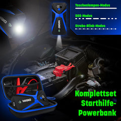 MASKO® Starthulp powerbank auto 3000A piekstroom 24000mAh (tot 8,0L benzine of 8L diesel) met LED-zaklamp, voor 12V-voertuigen batterij starter SUV motorfiets ATV grasmaaier, incl. handschoenen