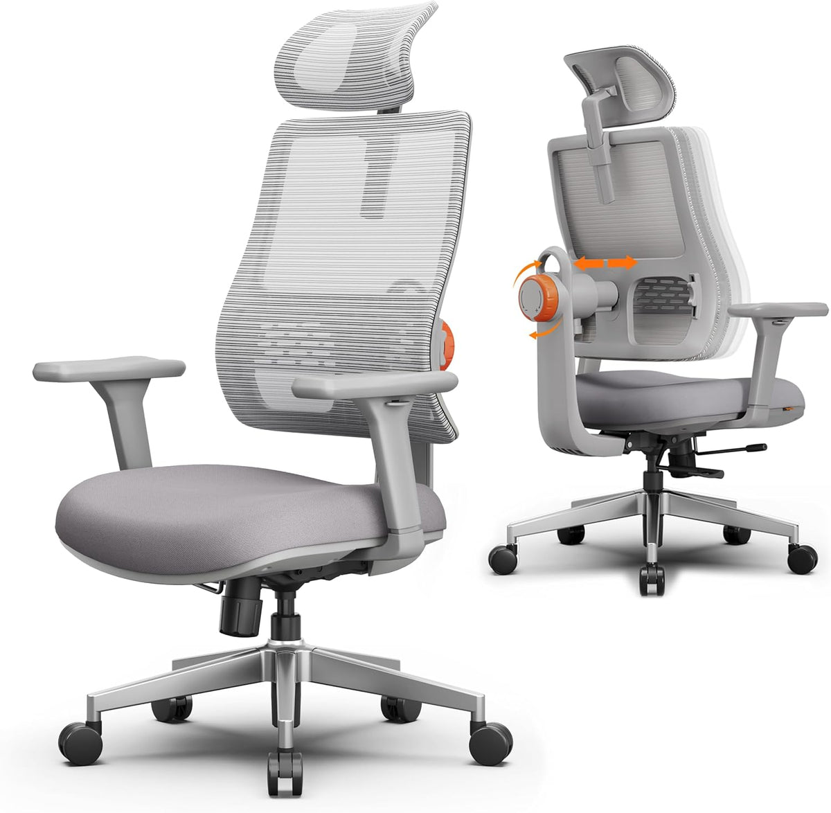 Ergonomische Bureaustoel -  Office Chair - Gamestoel - Volwassenen - Grijs - Newtral