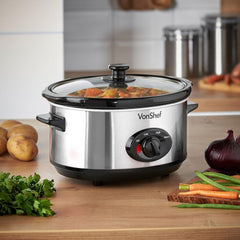Slowcooker - 3,5L - Glazen deksel - RVS - VonShef
