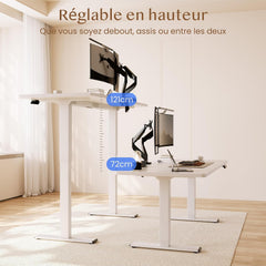 FLEXISPOT QB2 Elektrisch verstelbaar bureau met 2 motoren, 140 x 70 cm, in hoogte verstelbaar, zit-sta-functie, smartpanel met 4 geheugenposities en anti-botsingssysteem (Wit + Wit, 140 x 70 cm)
