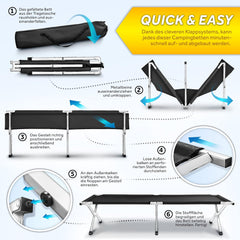 Veldbed - 1 Persoons - Kampeerbed - Stretcher - Zwart - TRESKO®