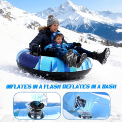 Set van 3 opblaasbare PVC-sneeuwbanden van 91 cm (36 inch) voor volwassenen en kinderen - Familie-sneeuwslee-set voor buiten in de winter met verdikte harde bodem en handvatten voor veilig winterplezier in de sneeuw.