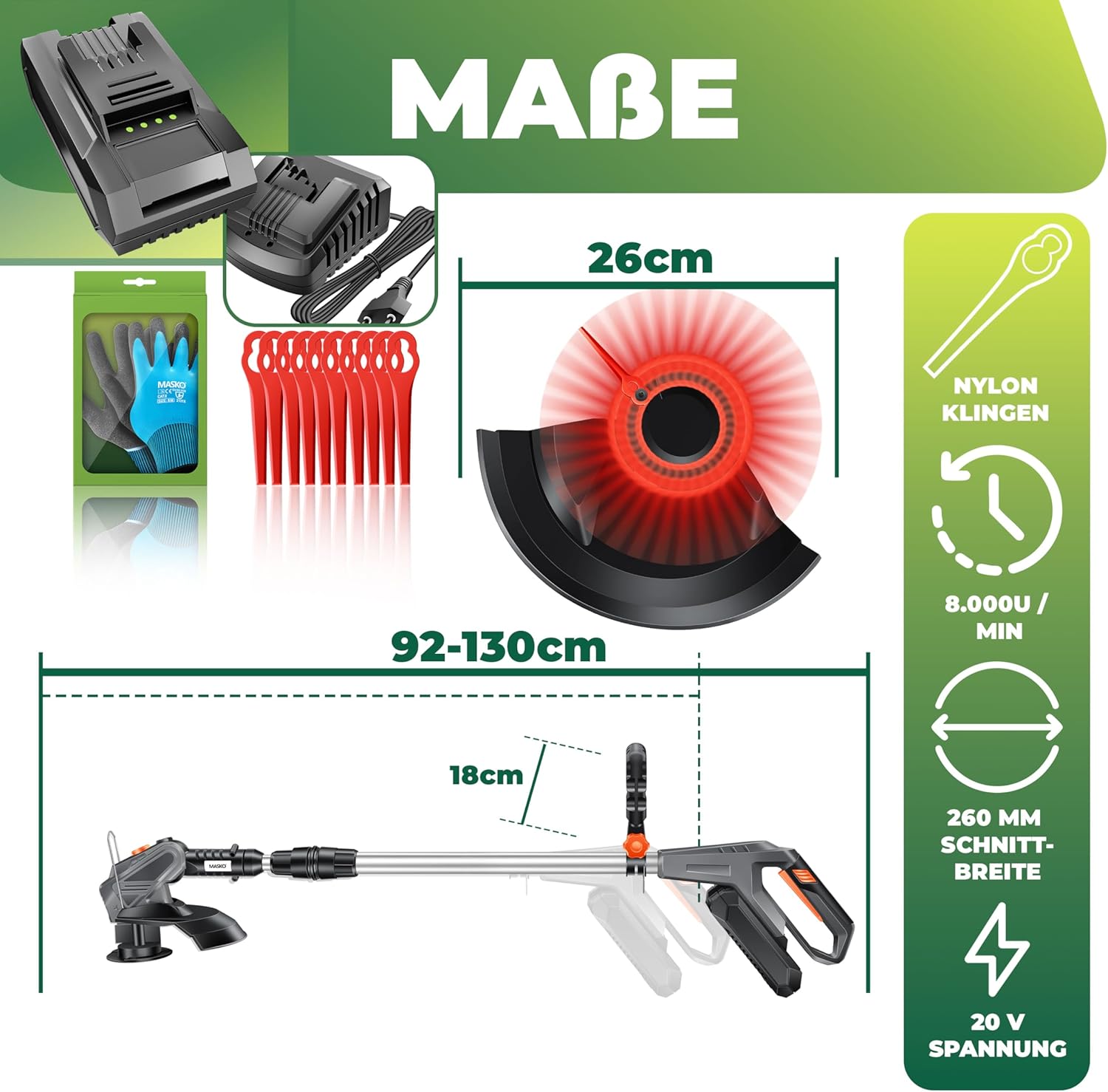 MASKO® Grastrimmer op accu - Bosmaaier - Grijs