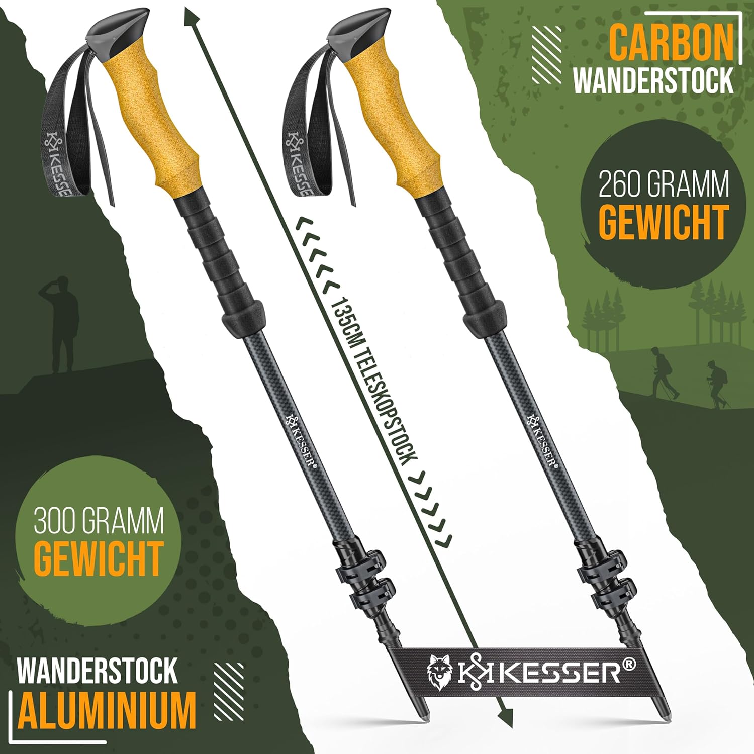 KESSER® Nordic Walking stokken - Wandelstokken - Zwart