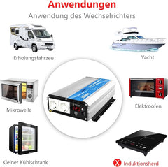 GIANDEL 2000 W gemodificeerde golf omvormer 12 V naar 230 V spanningsomvormer omvormer omvormer converter met afstandsbediening en led-display 2 AC-stopcontacten & USB voor camper