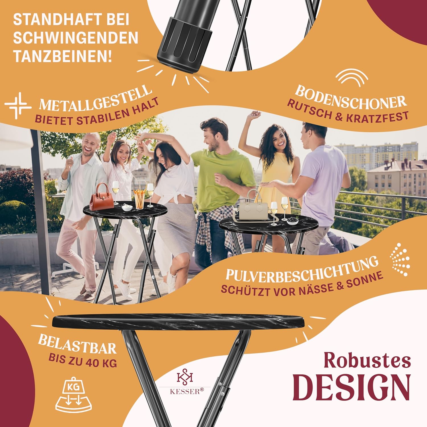 KESSER® Bartafel - Bistrotafel - Klaptafel - 110cm - Zwart