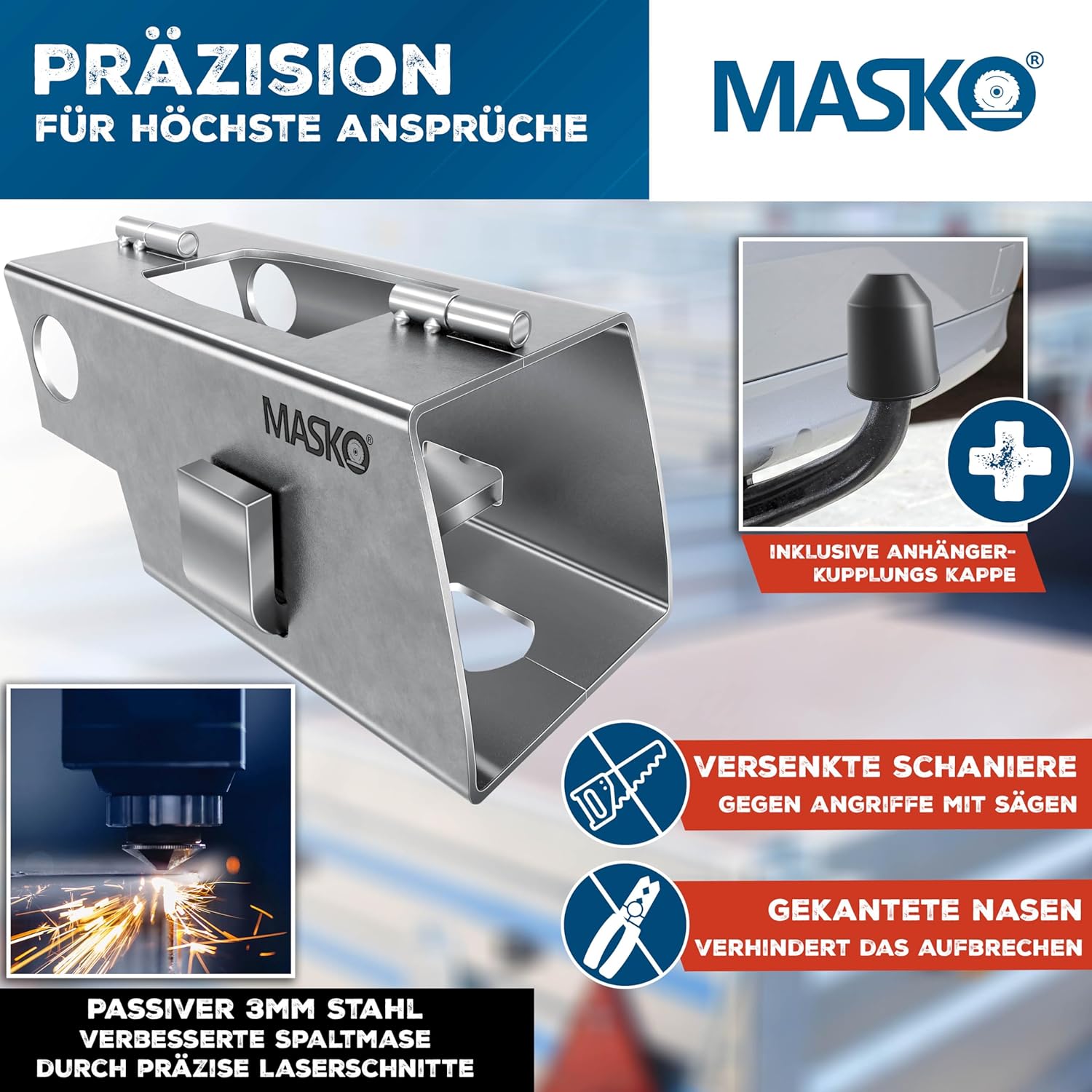 MASKO® Aanhangerslot met scharniersysteem - Diefstalbeveiliging - Zilver