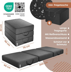 KESSER® Vouwmatras, 90 x 200 x 15 cm, gastenmatras, 3-voudig opvouwbaar, voor zitkruk, vouwmatras, schuimrubber, 25 kg/m³, extra dik, 15 cm, ademend, wasbaar, afneembare overtrek