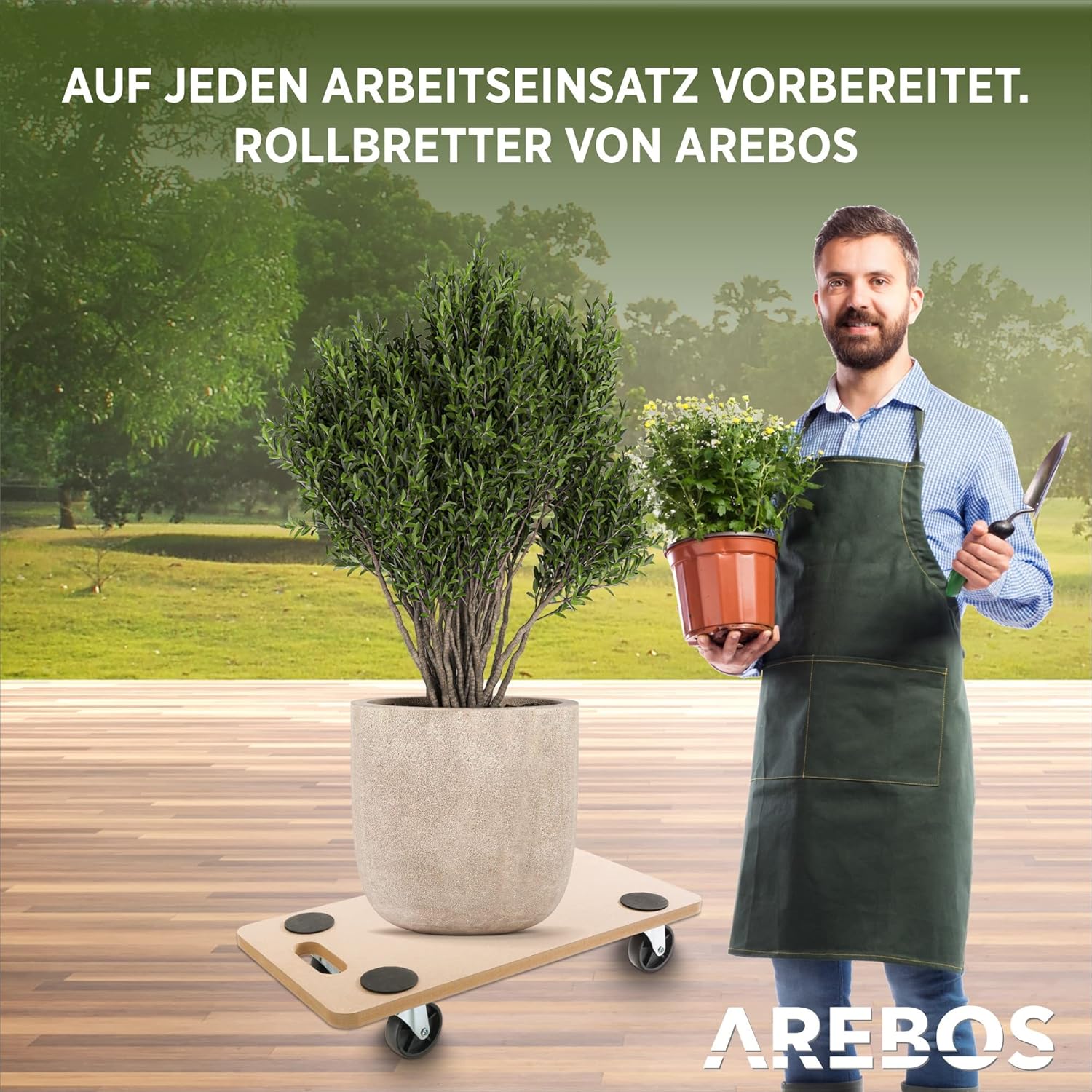 Arebos Rolplank, 2 stuks, draagvermogen tot 200 kg, incl. rubberen pads, transportroller, meubelroller, transporthulp voor verhuizing, meubeltransport