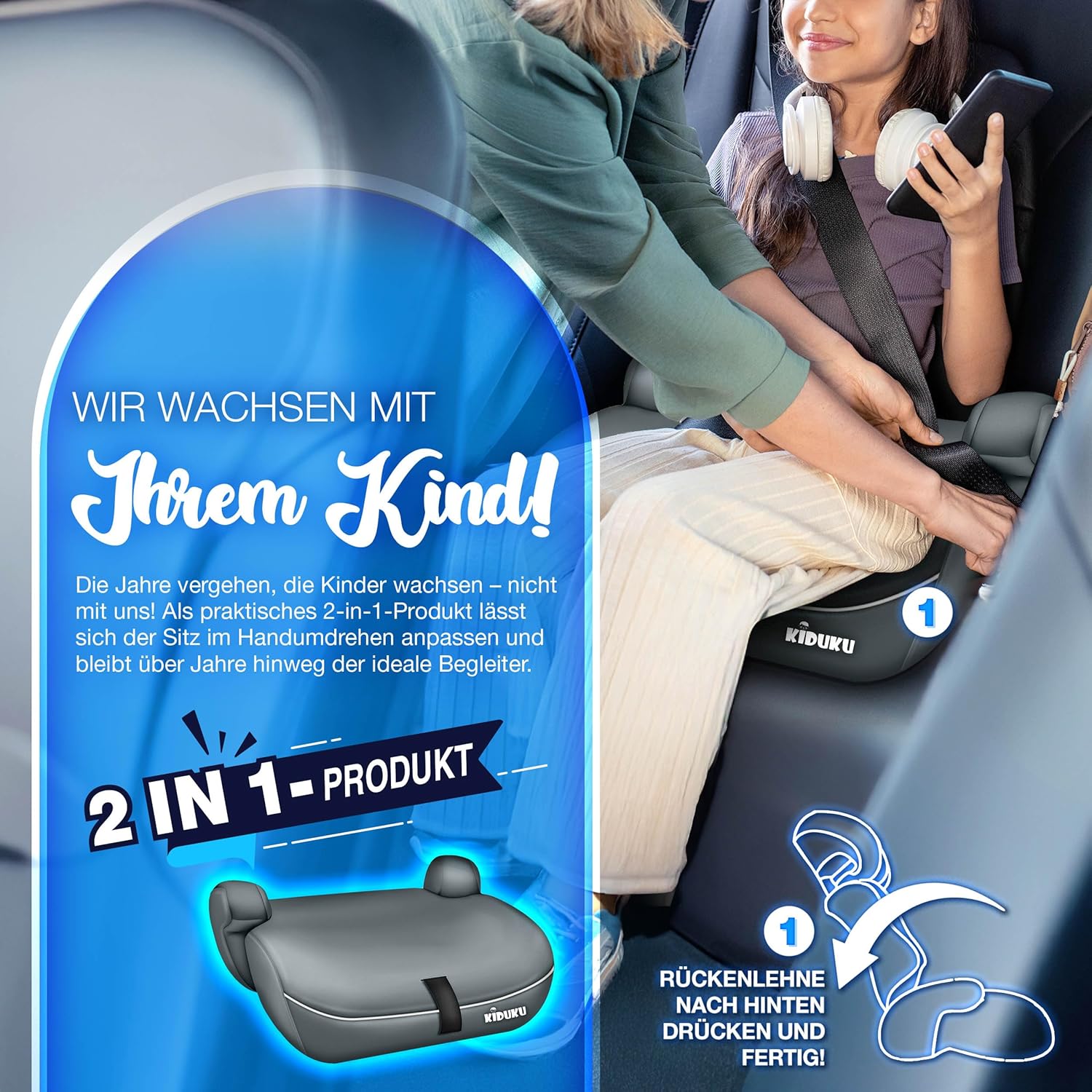 KIDUKU® Autostoeltje - Kinderzitje - Veiligheidsgordel - Grijs