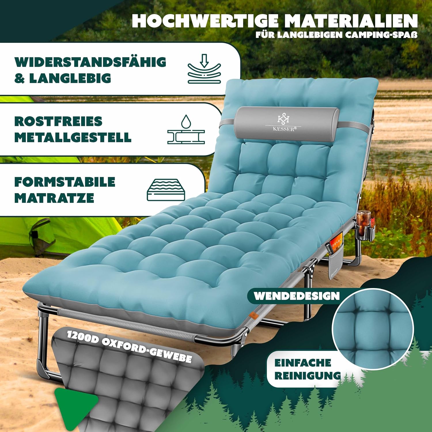KESSER® Campingbed - Ligbed - Inklapbaar - 190x68x30cm - Grijs