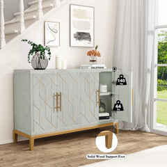 HLR Accentkast 122 cm met 4 deuren en planken, moderne dressoirkast met gouden afwerking, groene buffetkast voor woonkamer, keuken, eetkamer of hal, lichtgroen