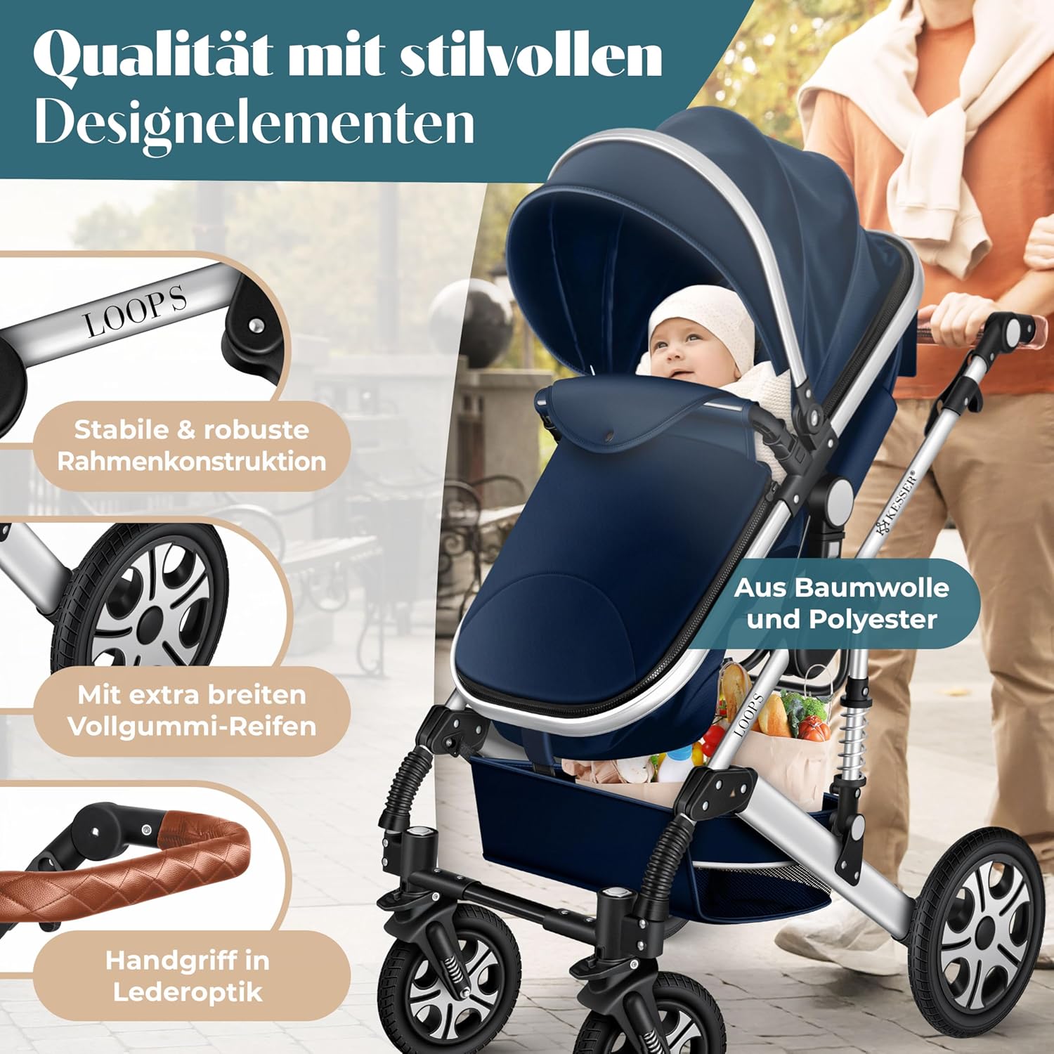 Kinderwagen 3 in 1 - Buggy - Wandelwagen - Kinderbuggy - Blauw - KESSER®