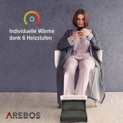 Arebos Voetverwarmer met 6 temperatuurstanden | Elektrische voetverwarmer | Automatische uitschakeling en oververhittingsbeveiliging | Inclusief LED-afstandsbediening | Micropluche materiaal | Wasbare voering | Antraciet