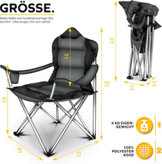 TRESKO® Campingstoel - Visstoel - Vouwstoel - Grijs