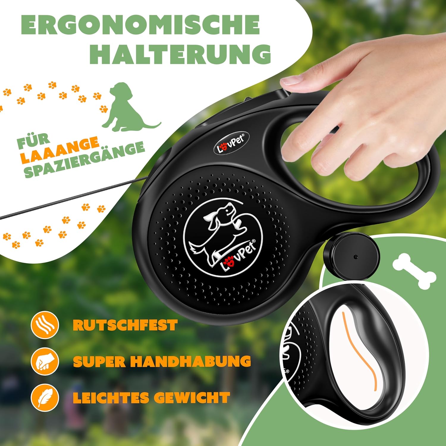 Lovpet® Hondenrollijn, 8 m, hondenriem voor kleine en grote honden, 50 kg, uittrekbare lijn, ergonomische en antislip handgreep, jogginglijn, 360 graden lijnverlenging, looplijn, reflecterende mazen