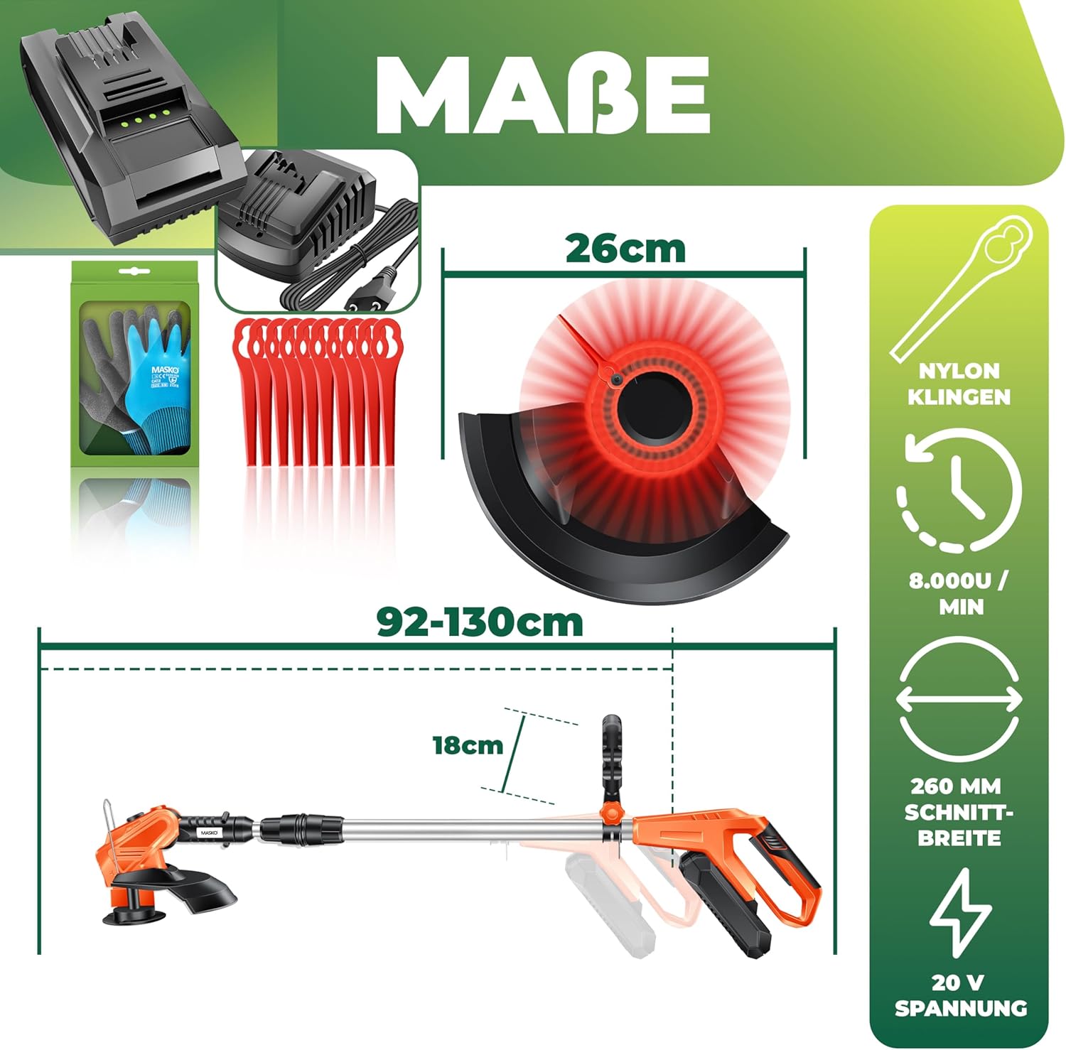 MASKO® Grastrimmer op accu - Bosmaaier - Oranje