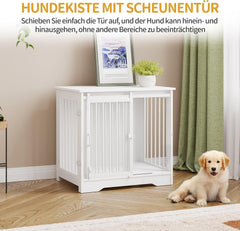 Hzuaneri Hondenbench, meubel, 69 cm, hondenbox, 2 deuren, moderne hondenkooi voor binnen voor kleine, middelgrote, grote honden, bijzettafel, hondenbox voor thuis, 69 x 49 x 64,5 cm, wit DFC84313W