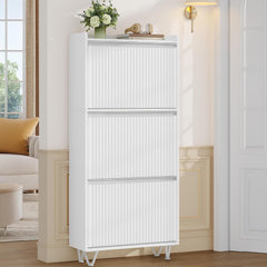 Hzuaneri Schoenenkast met 3 kleppen, schoenenkast smal, golfvormig deurblad, verstelbaar, 16-18 paar, schoencommode voor ingang, hal, garderobe, 24 x 60 x 146,5 cm, wit-zilver SR62103W