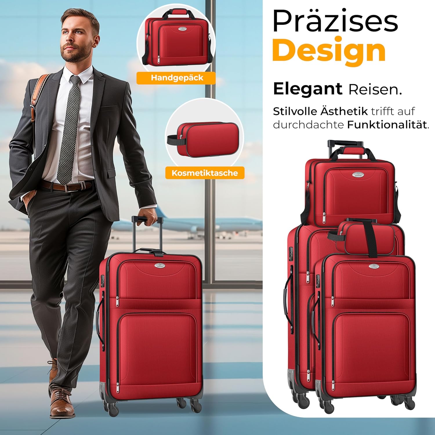 KESSER® Reiskofferset - 4-delig - Trolley - Kofferset - Rood