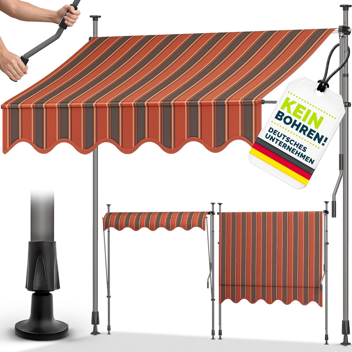 Klemluifel - Balkon luifel - Verticale luifel - 300 cm - Oranje/Antraciet - Tillvex®