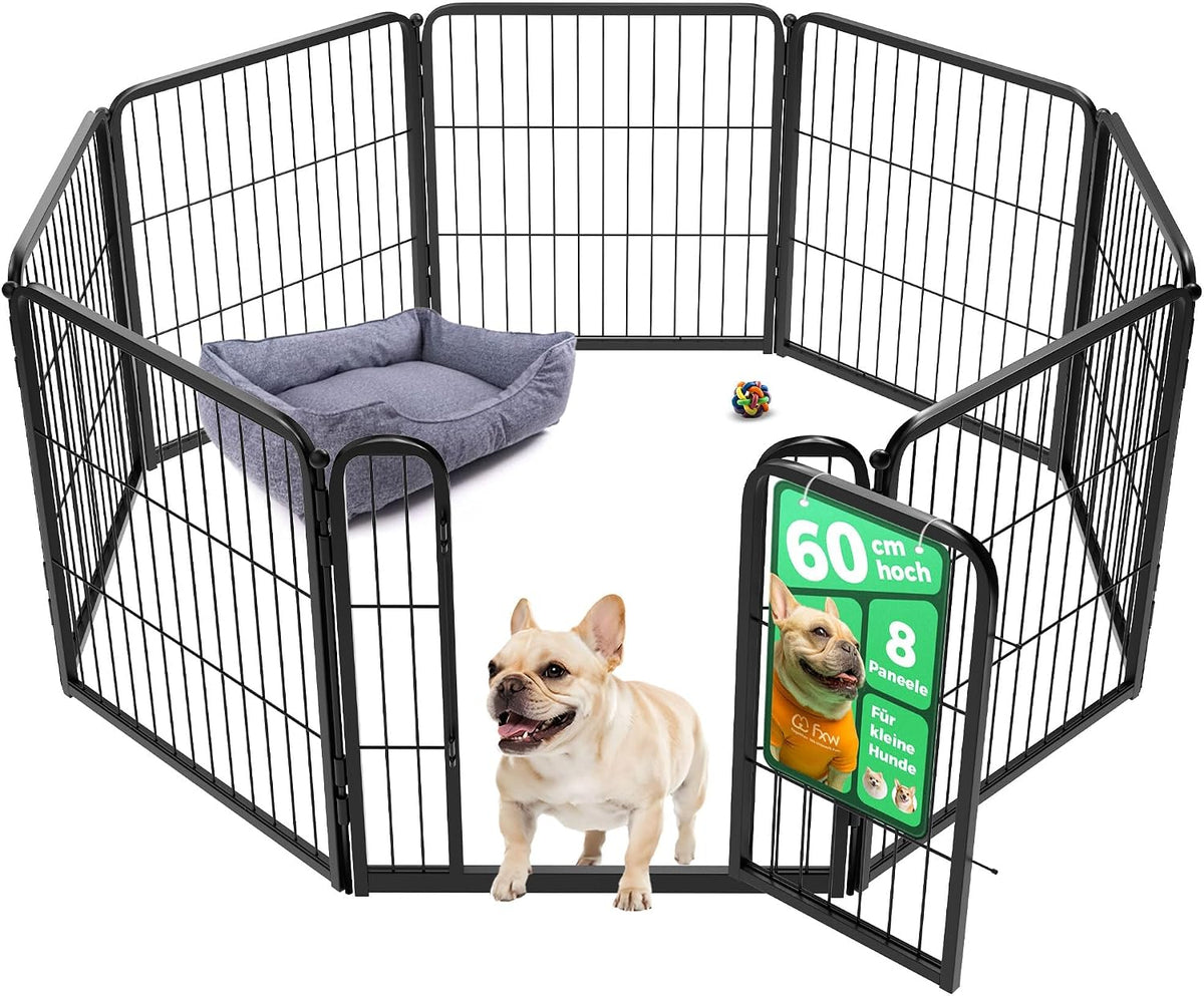 FXW Homeplus puppyuitloop voor binnen, 60 cm, 8-delig, half open, eenvoudige montage, drempelloze poort, uitbreidbaar, voor puppy's en kleine honden