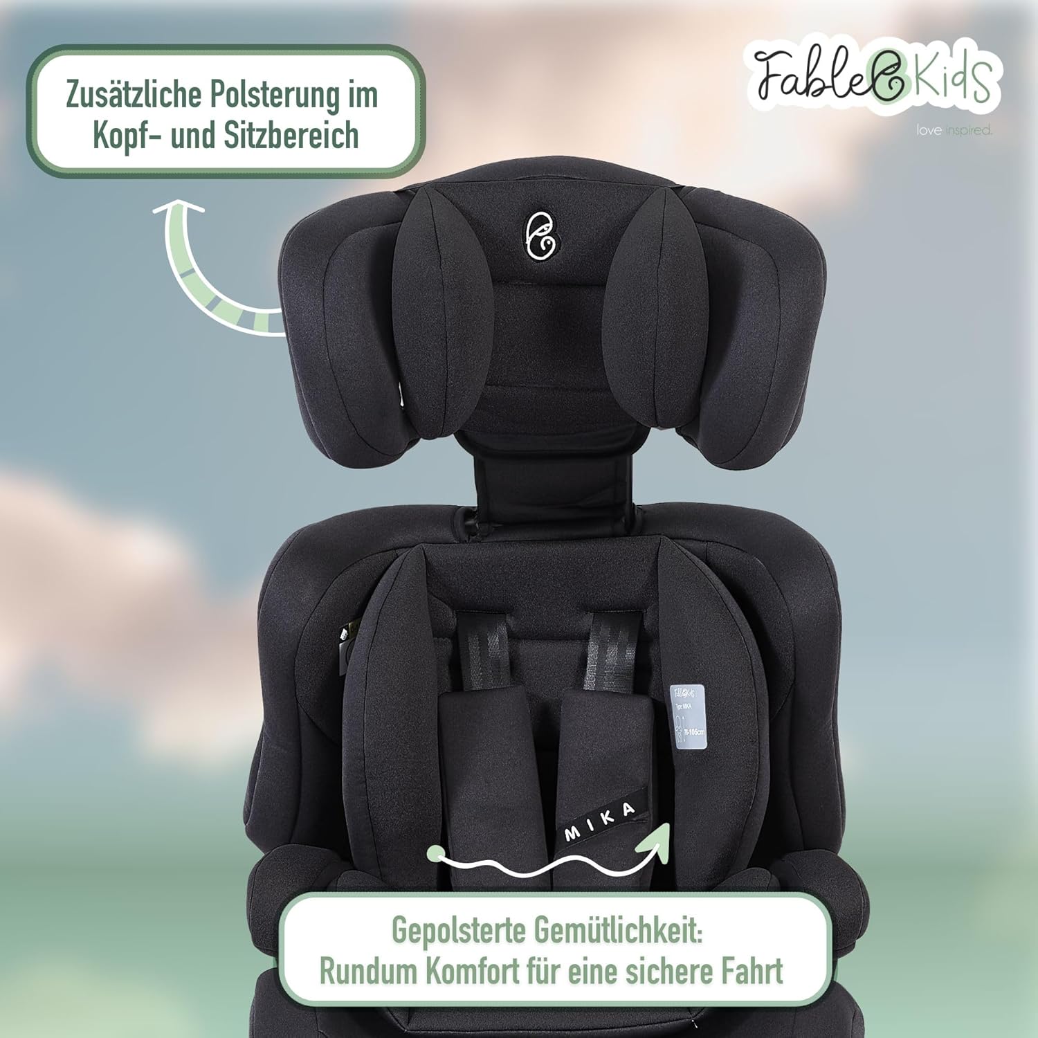 FableKids Kinderautostoel 9-36 kg, 3-punts veiligheidsgordel, autokinderzitje vanaf 15 m, autostoel voor kinderen 76-150 cm, kinderzitje, verstelbare hoofdsteun, ECE R129/03, verstelbaar, zwart