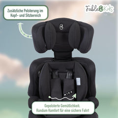 FableKids Kinderautostoel 9-36 kg, 3-punts veiligheidsgordel, autokinderzitje vanaf 15 m, autostoel voor kinderen 76-150 cm, kinderzitje, verstelbare hoofdsteun, ECE R129/03, verstelbaar, zwart
