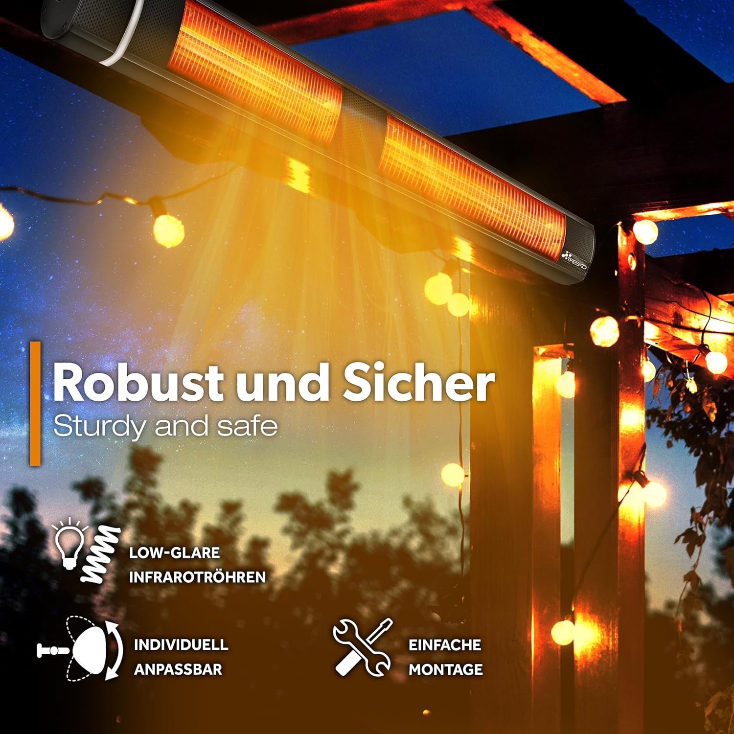 Infrarood Verwarming - Terrasverwarmer - Elektrische Heater - Zwart - TRESKO®
