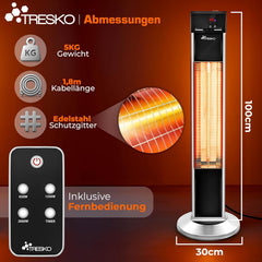 Terrasverwarmer - Infrarood Verwarming - Elektrisch - Heater - 2000W - Zilver - TRESKO®