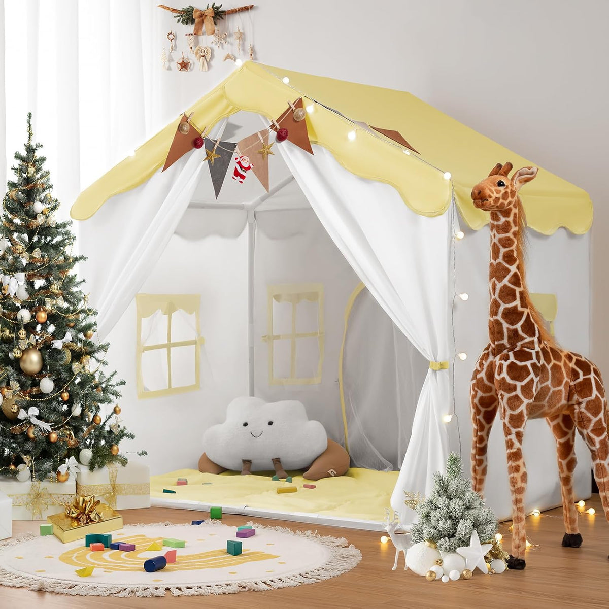Speeltent - Kindertent - Speelhuisje - Met verlichting - Geel - Besrey