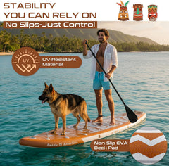 FunWater SUP-board, opblaasbaar stand-up paddleboard voor alle vaardigheidsniveaus, ideaal voor beginners en gezinnen, met antislip EVA-dek, peddel, pomp en complete accessoires