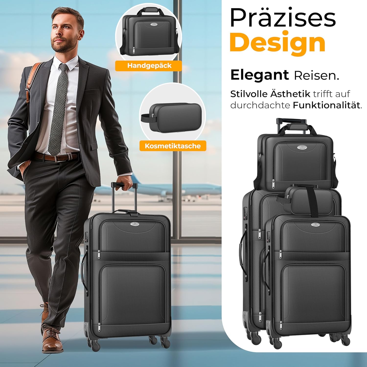 KESSER® Reiskofferset - 4-delig - Trolley - Kofferset - Antraciet