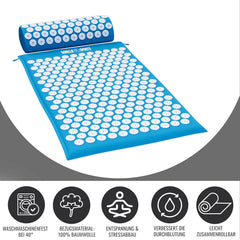 GORILLA SPORTS® Acupressuurmat, met ergonomische kussen en draagtas, 68 x 42 x 2,5 cm, wasbaar, van katoen, kleurkeuze, massagemat, nagelmat, acupunctuurmat