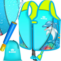 KIDIZ® Zwemvest voor kinderen, maat L, 5-9 jaar, zwemhulp voor jongens en meisjes, zwemvest voor baby's en peuters, zwemvest met klittenbandsluiting, zwemvest van neopreen met waterpistool,