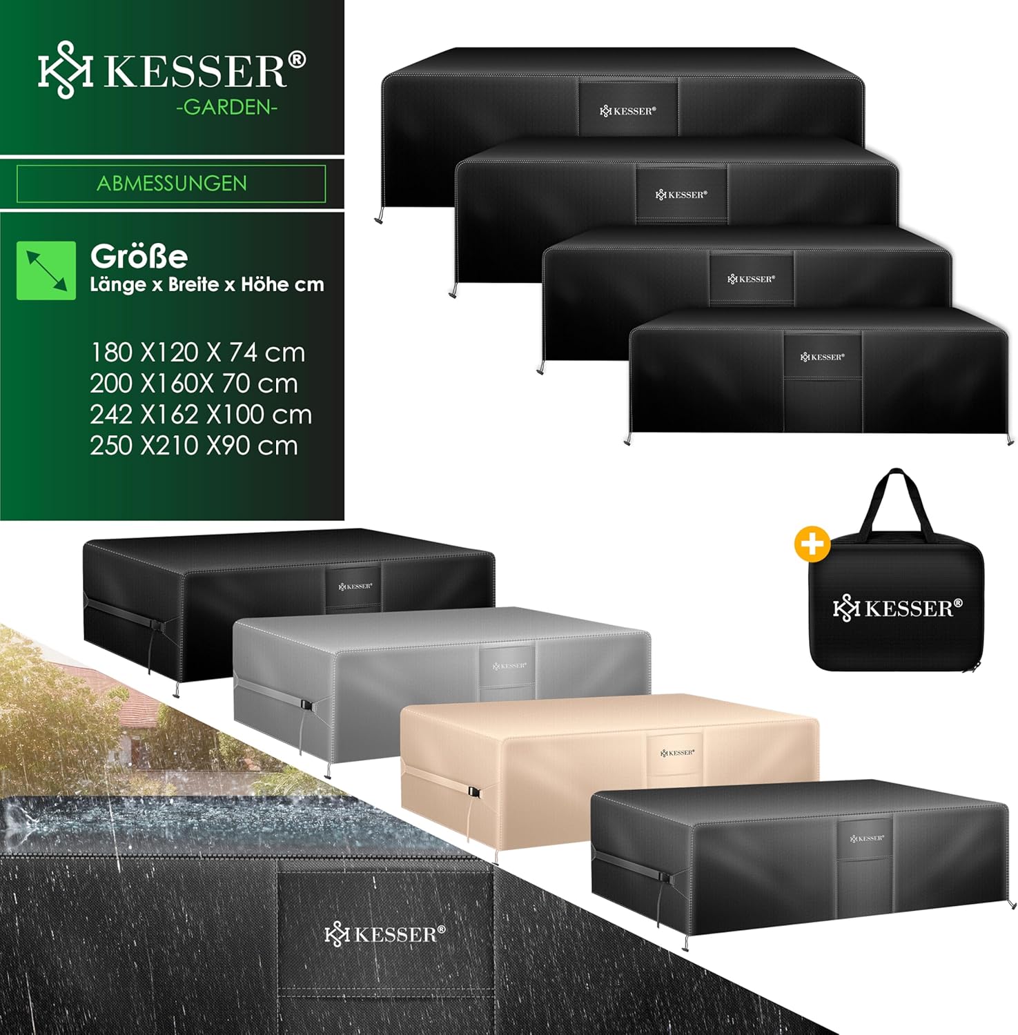 KESSER® Afdekking Tuinmeubelen - Afdekzeil - Waterdicht - 250x210x90cm - Zwart