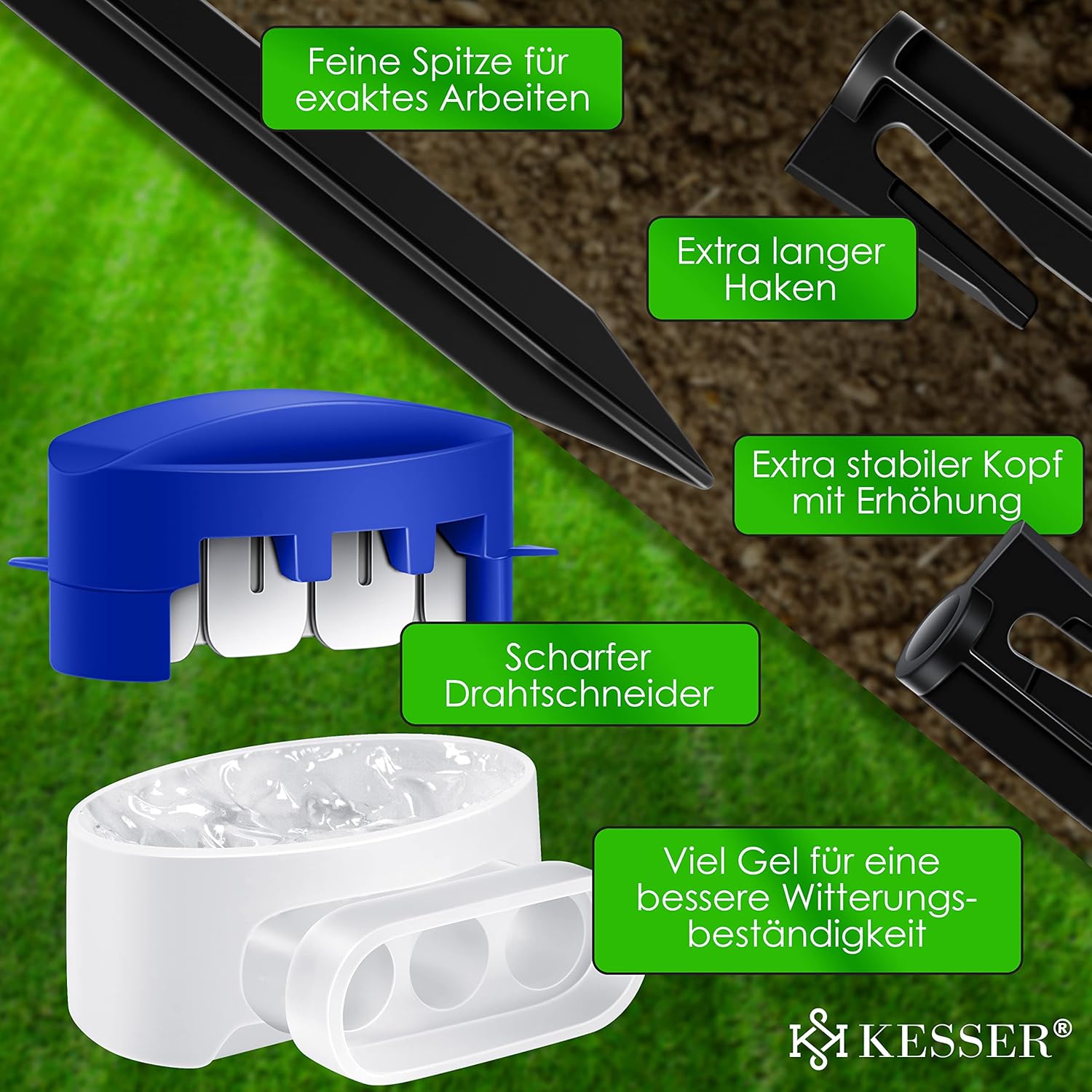 KESSER® Begrenzingskabel 50 m + 200 grondpennen + 12 kabelconnectoren voor robotmaaier, accessoireset, begrenzingsdraad, universeel compatibel met Gardena/Bosch/Worx/Honda/ROBOMOW