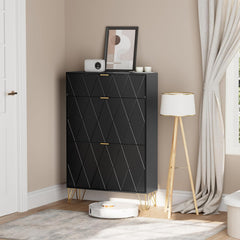 UEV Schoenenkast met 2 kleppen, 80 x 24 x 120 cm voor 16 paar schoenen met 1 lade, schoenenkast zwart, schoenenkast smal, kast hal, schoenenkast in de hal, ruimtebesparend