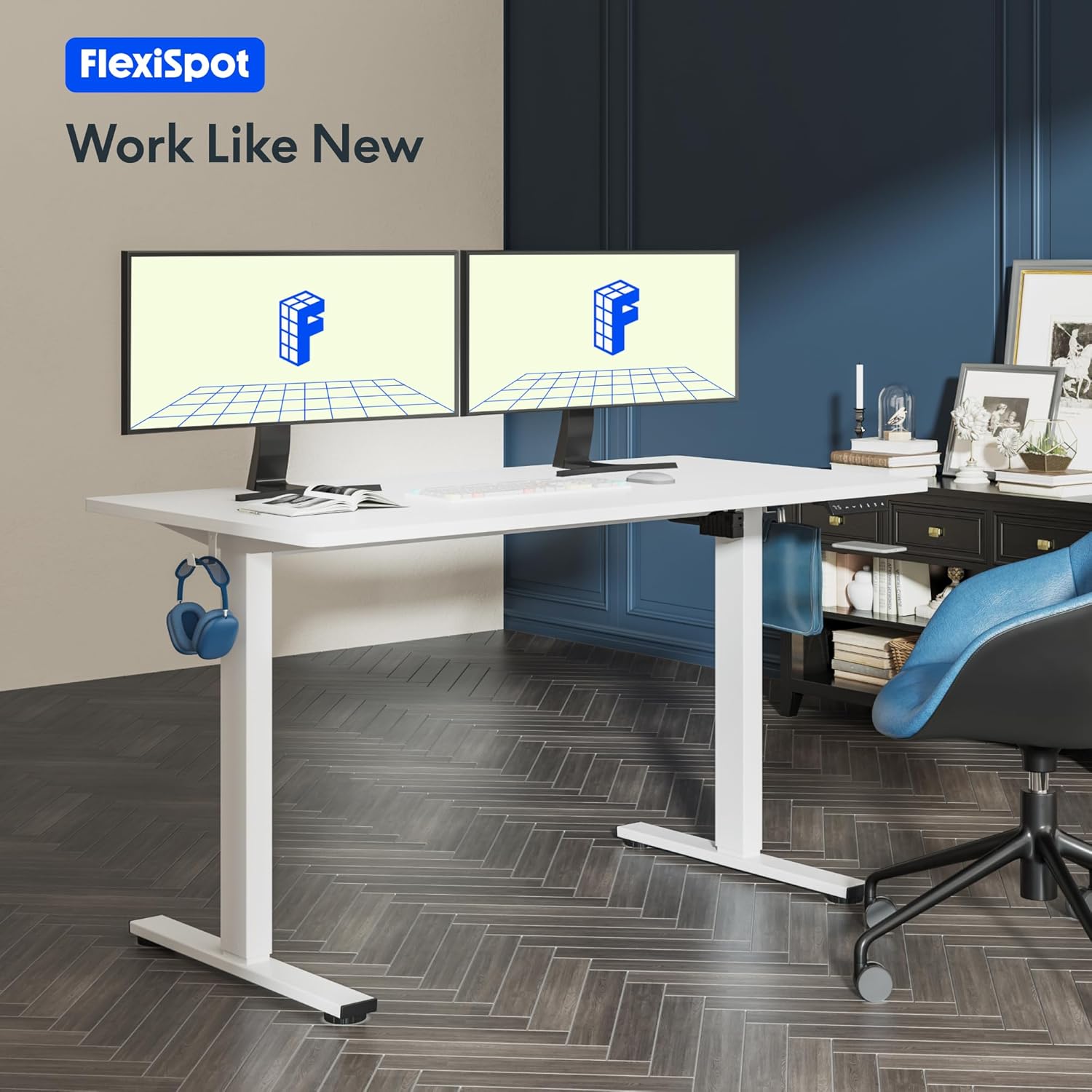 FLEXISPOT zit- en sta-bureau, eendelig blad 100x60cm, elektrisch in hoogte verstelbaar bureau, bedieningspaneel met geheugenfuncties, eenvoudige montage, telewerkbureau (zwart + zwart)