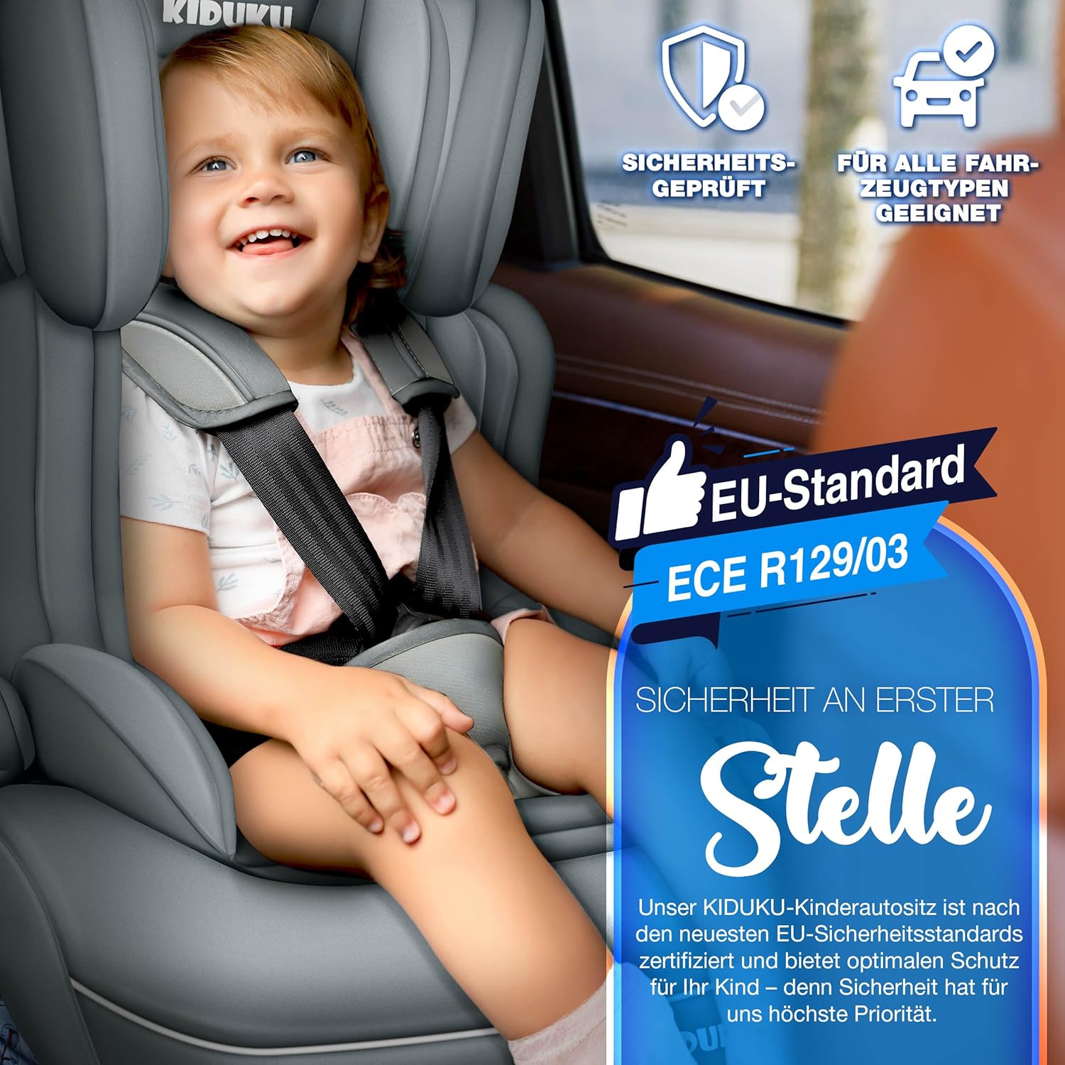 KIDUKU® Autostoeltje - Kinderzitje - Veiligheidsgordel - Grijs