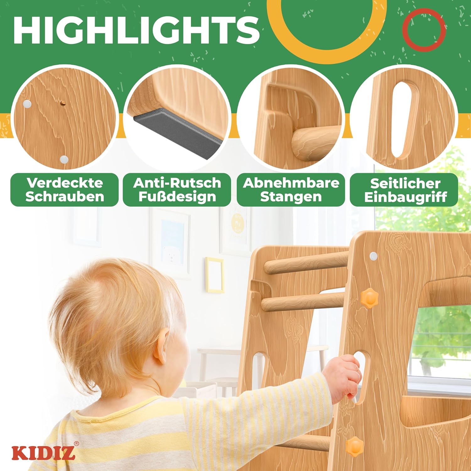 KIDIZ® Leertoren voor kinderen - Verstelbaar - tot 50kg - Bruin