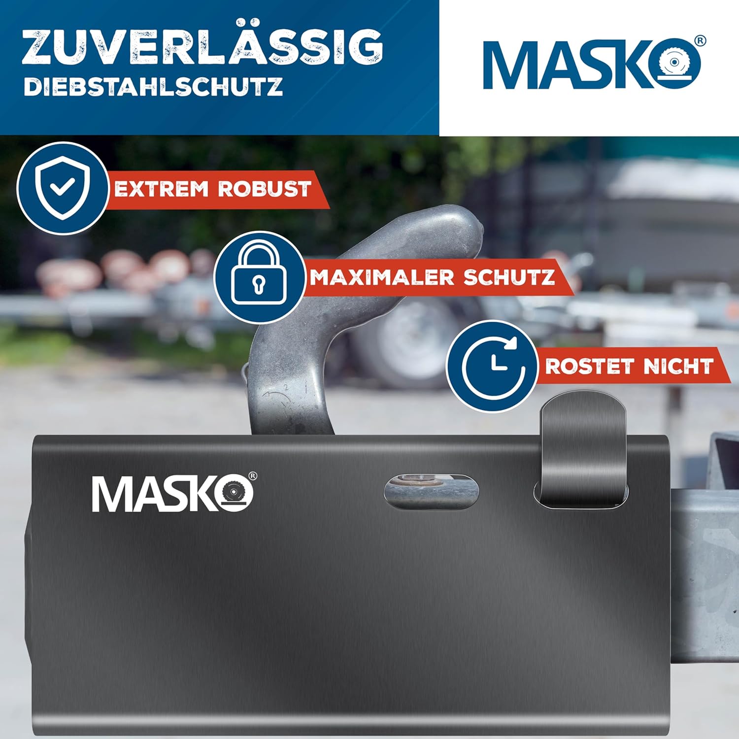 MASKO® Aanhangerslot met scharniersysteem - Diefstalbeveiliging - Antraciet •