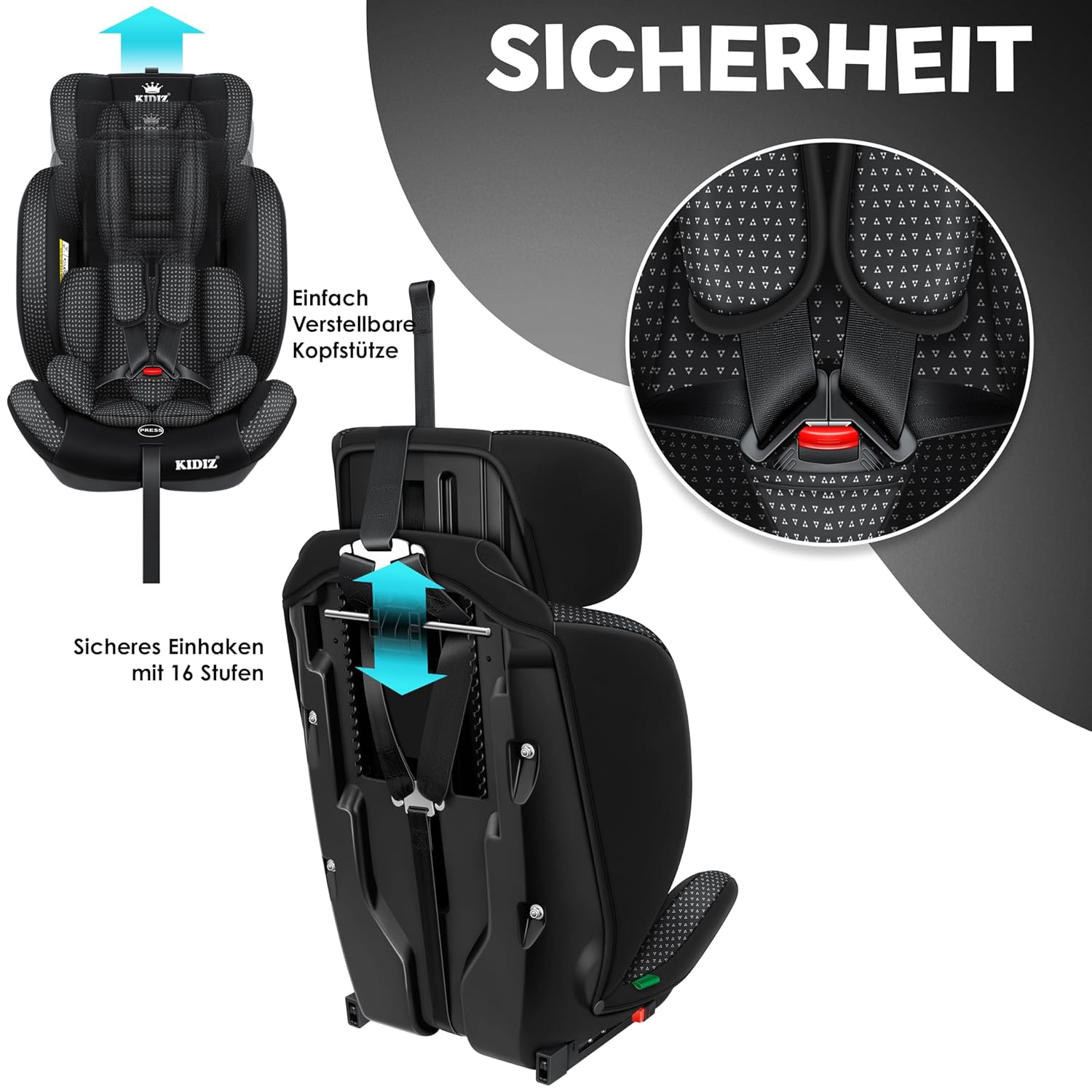 KIDIZ® Autostoeltje - 5-punts veiligheidsgordel - Zwart