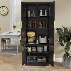 UEV Hoge kast met 4 deuren, keukenkast, badkamerkast, multifunctionele kast, archiefkast met verstelbare plank, veelzijdig inzetbaar voor kantoor, hal, keuken, bijkeuken, 60 x 30 x 150 cm, zwart