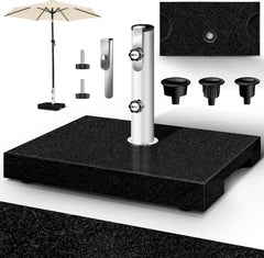 tillvex® Granieten parasolstandaard met draaggreep, 25 kg, rechthoekig, parasolstandaard met roestvrijstalen buis, balkonparasolstandaard voor parasolstokken van 16-48 mm en 250 cm parasoldiameter
