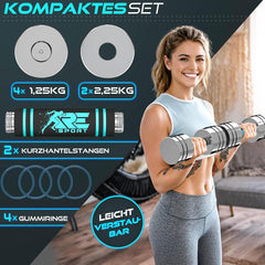 Dumbells set - Gewichten set - Halterset - Gietijzer - 2x10 kg - Zilver - RE:SPORT