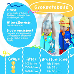 KIDIZ® Zwemvest voor kinderen, maat L, 5-9 jaar, zwemhulp voor jongens en meisjes, zwemvest voor baby's en peuters, zwemvest met klittenbandsluiting, zwemvest van neopreen met waterpistool,