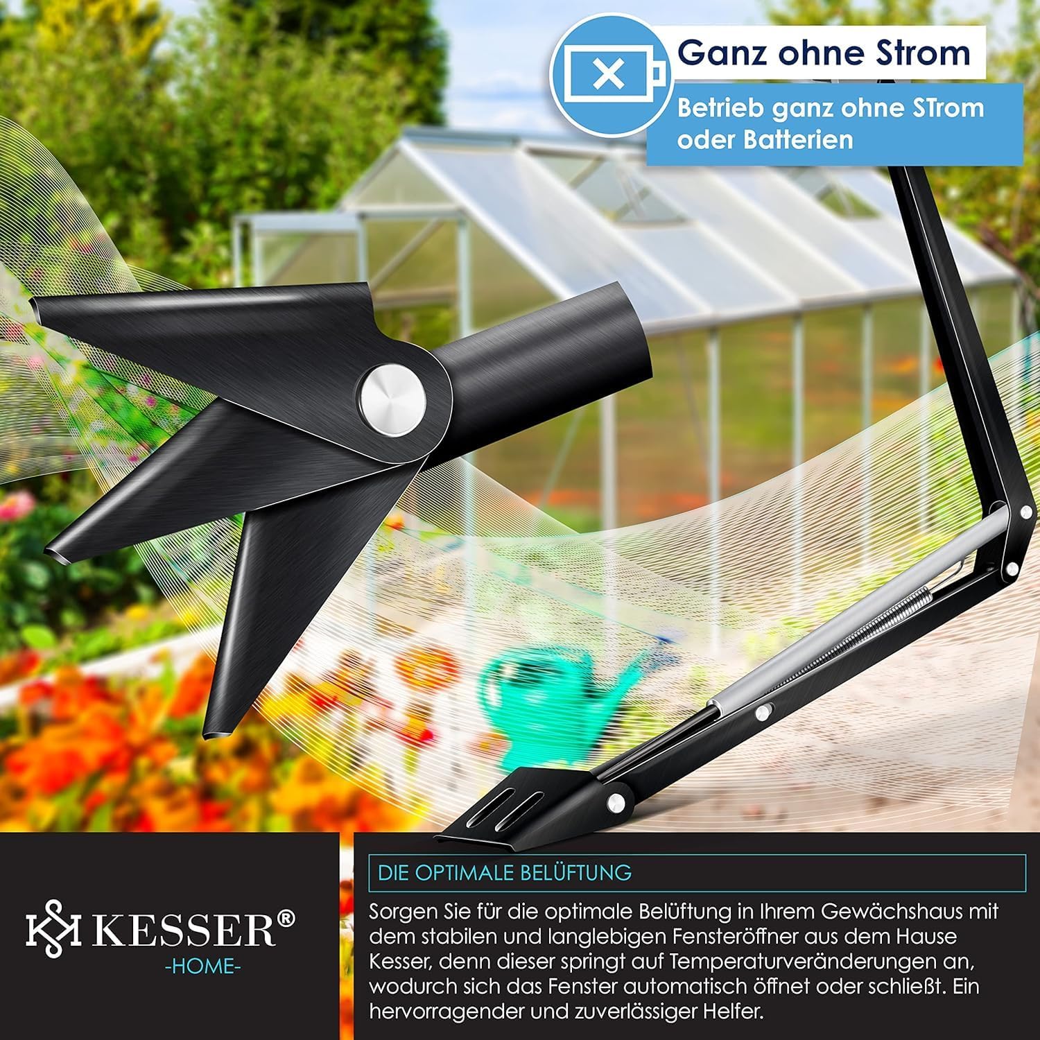 KESSER® Automatische raamopener voor broeikassen - 45 cm - Zwart