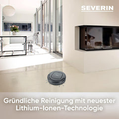 SEVERIN Chill® RB 7023 Robotstofzuiger, krachtige robotstofzuiger voor harde vloeren en laagpolige tapijten, extra platte reinigingsrobot met trapdetectie, platinagrijs •